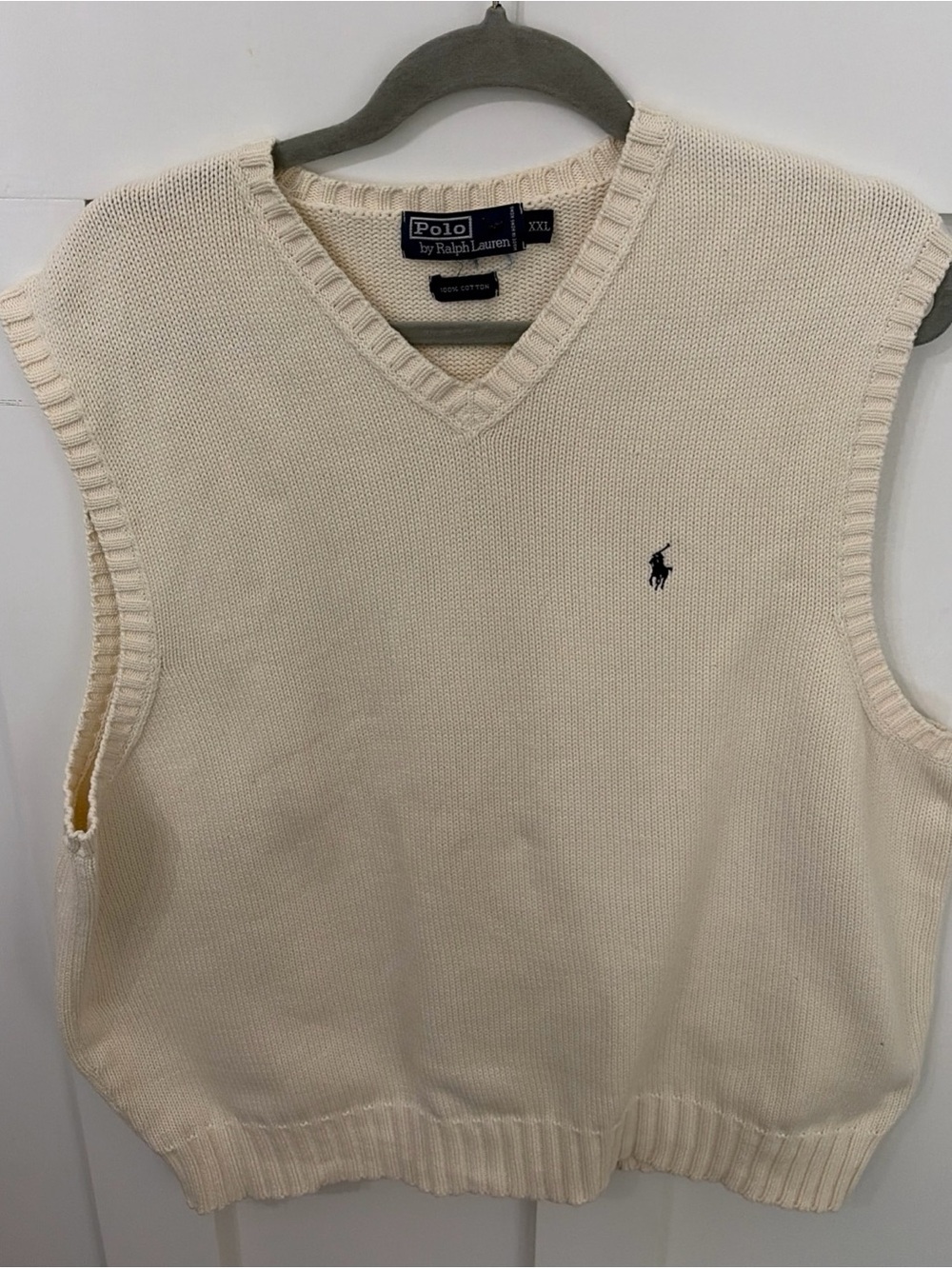 Polo Ralph Lauren Cream V-Neck Cotton Sweater Vest